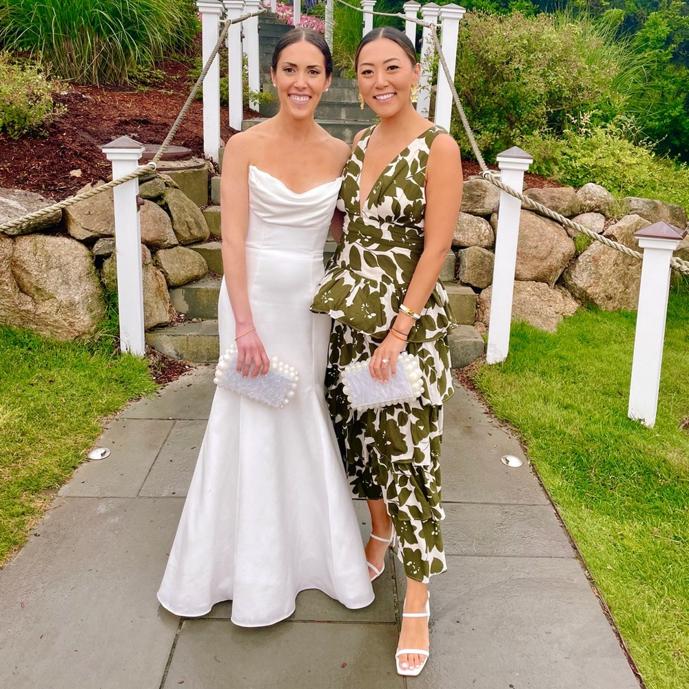 J. Crew Olive Green White Floral Peplum Midi Dress